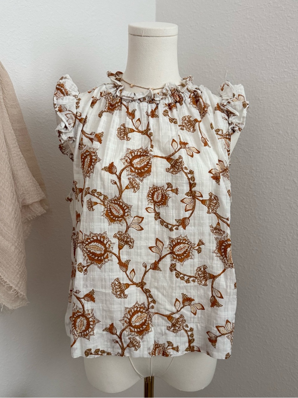 ANA A New Approach Floral Ruffle Sleeve Peasant Blouse Medium Boho